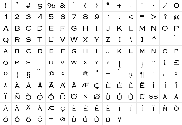 Copperplate BQ Regular Character Map