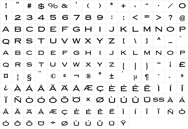 Copperplate BQ Regular Character Map