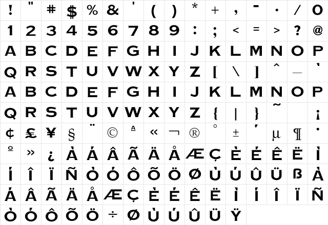 Copperplate GothicBold Character Map