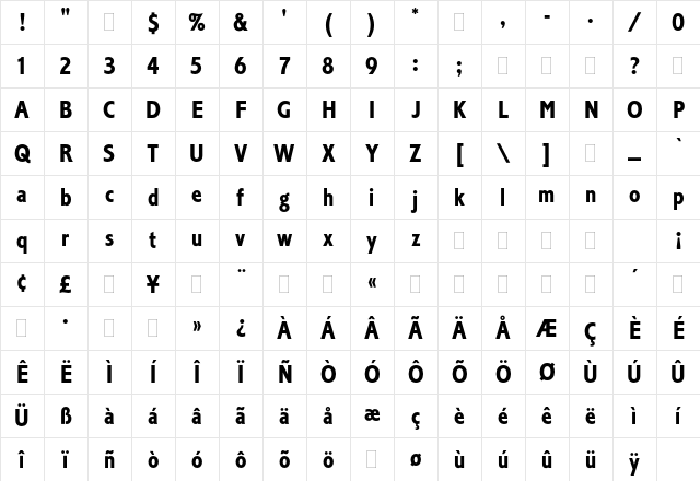 Corinthian Bold Condensed Plain Character Map Corinthian Bold Condensed Plain Character Map
