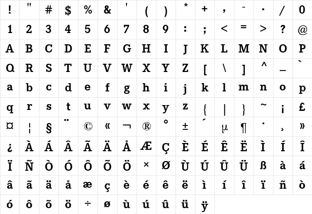 Corporate E BQ Regular Character Map