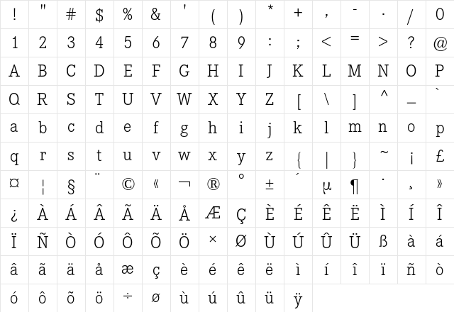 Corporate E BQ Regular Character Map