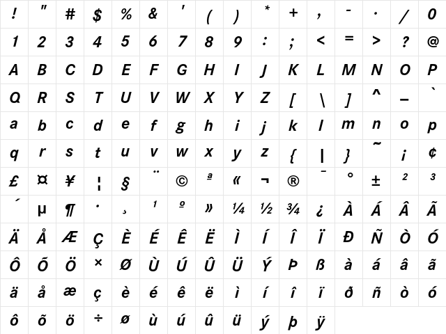 Corporate S Bold Italic Character Map