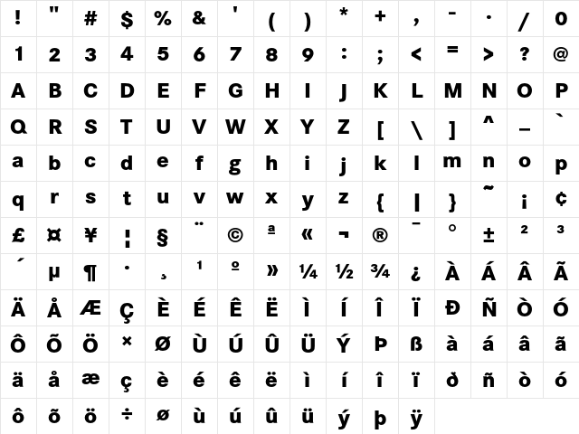 Corporate S Extra Bold Character Map