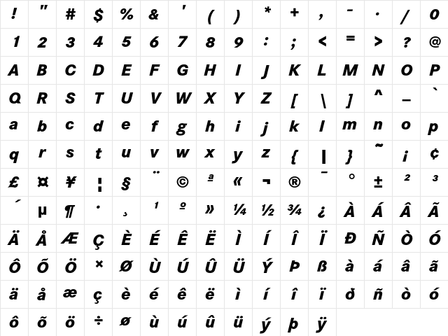 Corporate S Extra Bold Italic Character Map