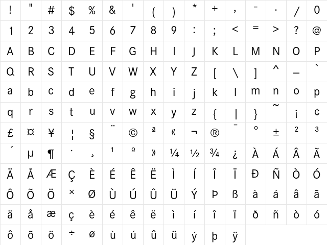 Corporate S Regular Character Map