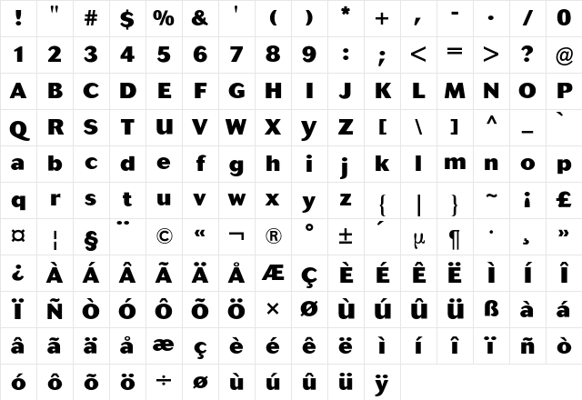 Cosmos BQ Regular Character Map Cosmos BQ Regular Character Map