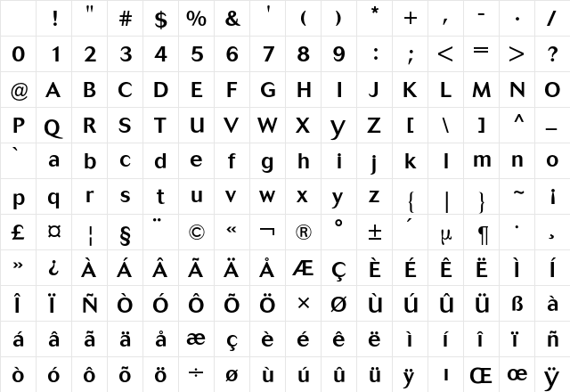 Cosmos BQ Regular Character Map Cosmos BQ Regular Character Map