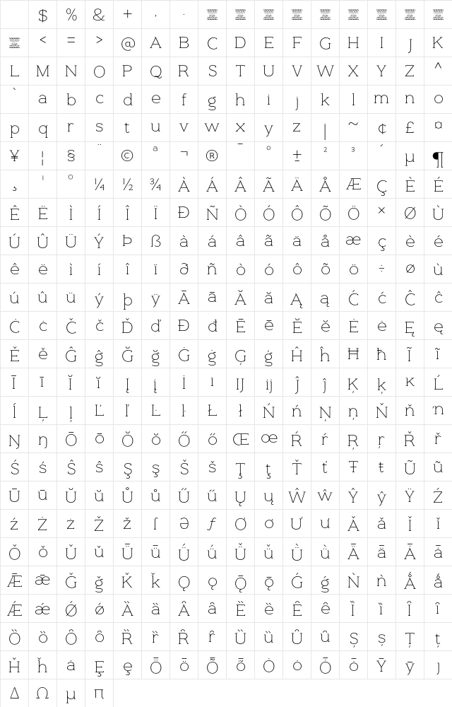 Counte DEMO Thin Regular Character Map Counte DEMO Thin Regular Character Map