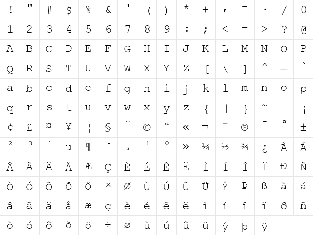Courier PS MT Std Regular Character Map