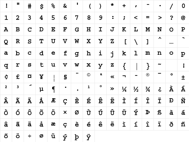 Courier Std Bold Character Map