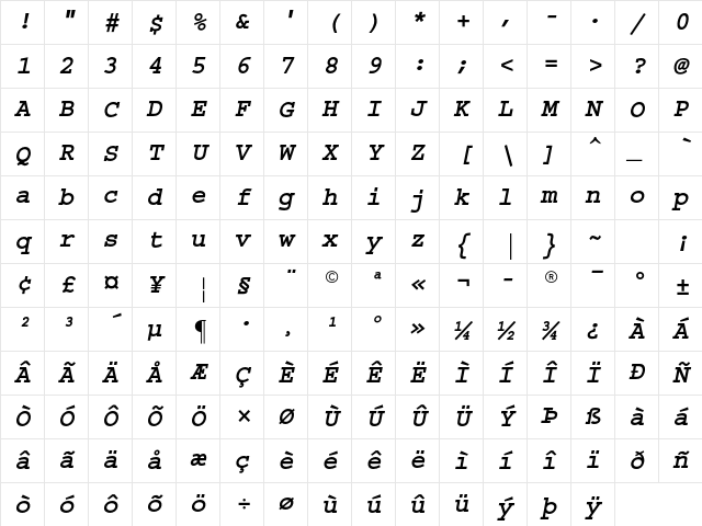 Courier Std Bold Oblique Character Map