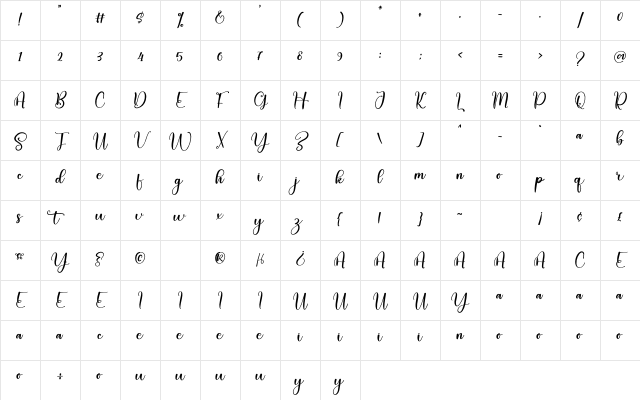 Course Regular Character Map