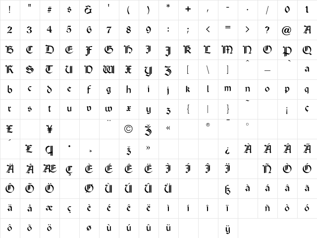 CourtHand Regular Character Map