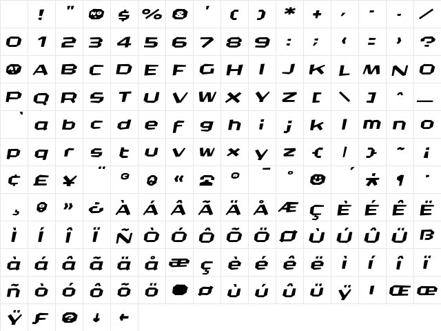 CrashBangWallop LightItalic Character Map CrashBangWallop LightItalic Character Map