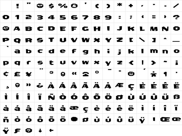 CrashBangWallop Medium Character Map CrashBangWallop Medium Character Map