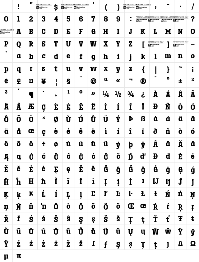 Birdwood Trial Black Regular Character Map