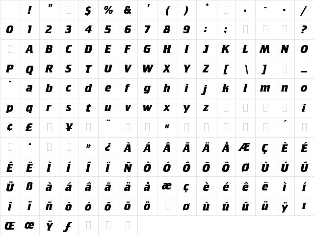 Crillee Bold Italic Plain Character Map