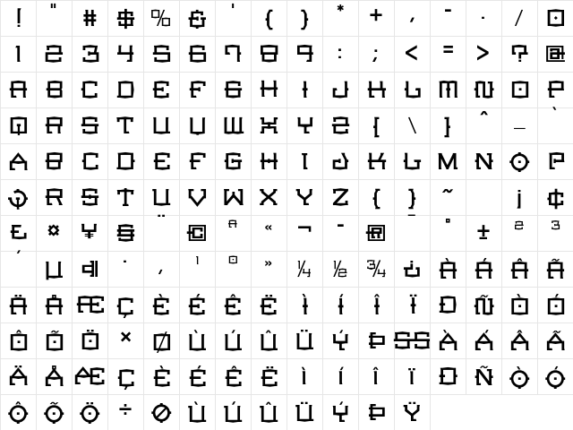 CrucibleLight Regular Character Map CrucibleLight Regular Character Map