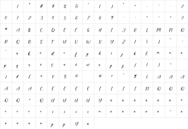 Lavender Regular Character Map Lavender Regular Character Map