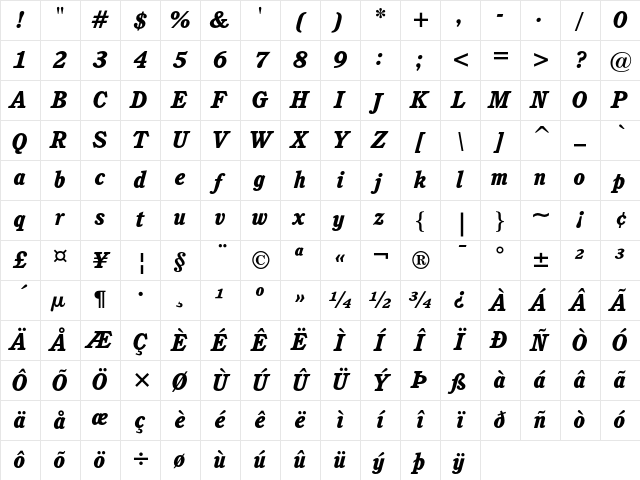 ITC Cushing Heavy Italic Character Map