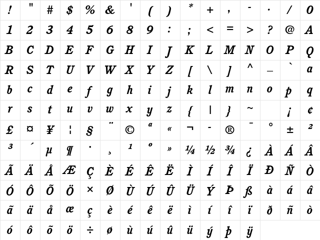 ITC Cushing Std Bold Italic Character Map ITC Cushing Std Bold Italic Character Map