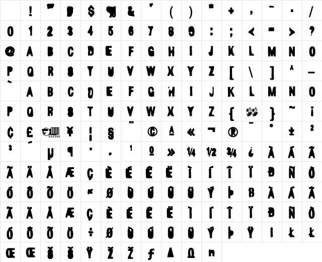 D44Caps Bold Character Map