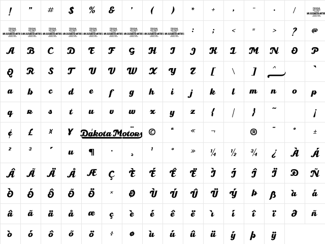 Dakota Motors PERSONAL USE Regular Character Map