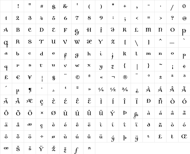 Dalliance Regular Character Map