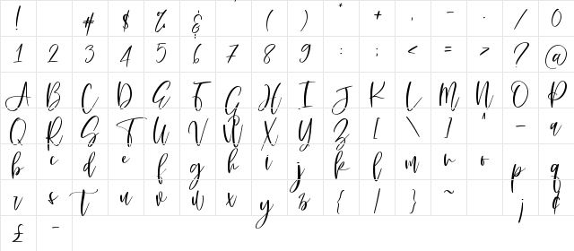 dancing moon script Regular Character Map