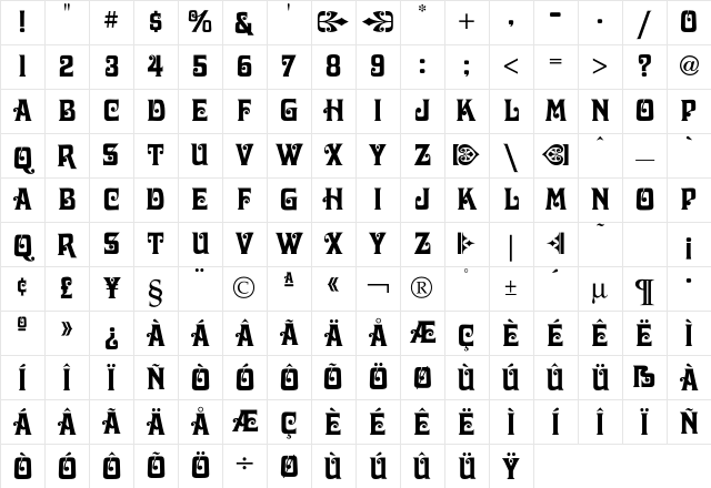 Davida Bold Character Map