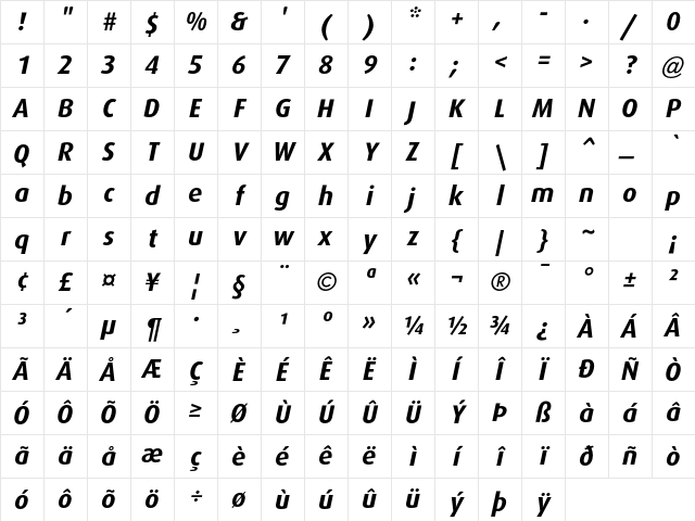 Dax BoldItalic Character Map Dax BoldItalic Character Map