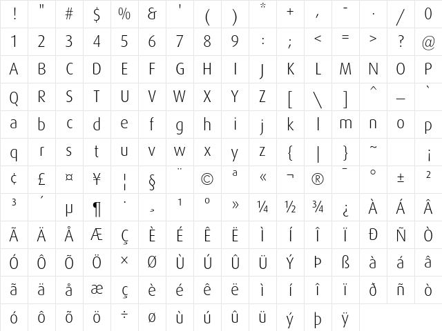 Dax Light Character Map