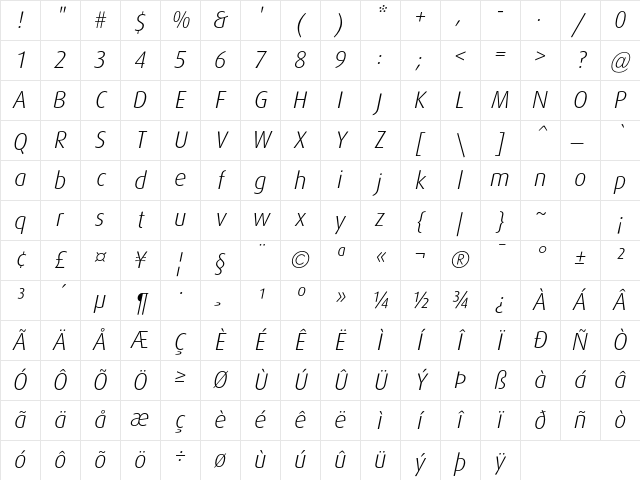 Dax LightItalic Character Map