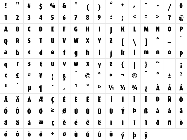 DaxCondensed Black Character Map DaxCondensed Black Character Map
