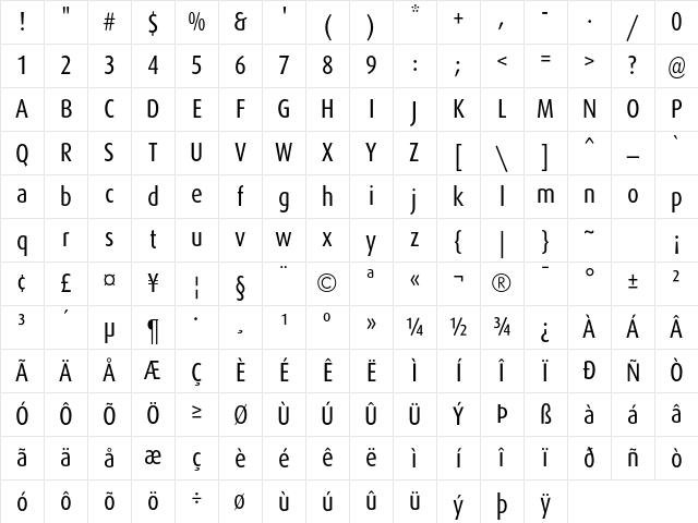 DaxCondensed Regular Character Map