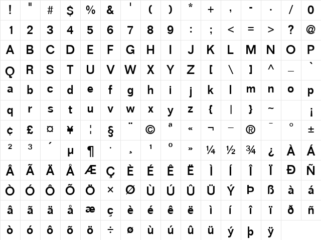 LayoutSSK Regular Character Map