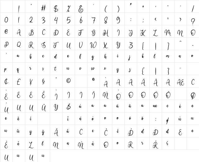 dearheart Regular Character Map