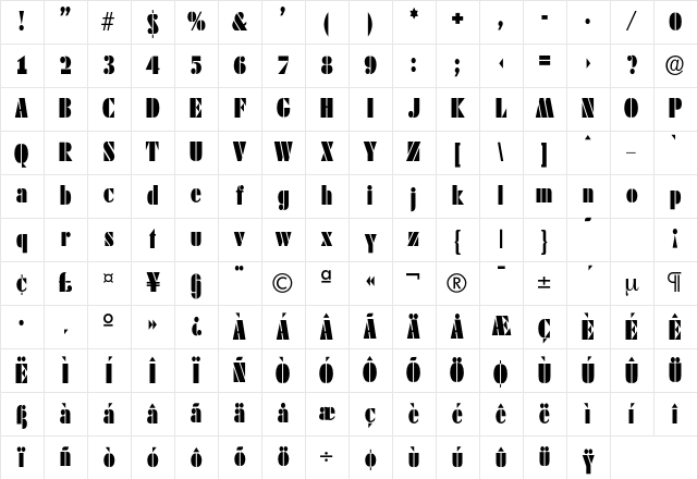 Dekoblack-Condensed Regular Character Map Dekoblack-Condensed Regular Character Map