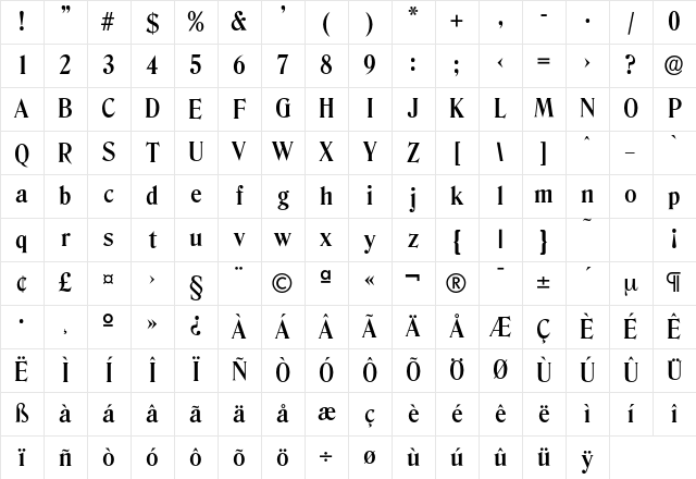 Denver-DemiBold Regular Character Map