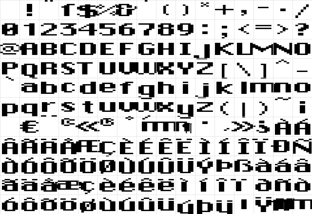 DePixel BreitFett Character Map DePixel BreitFett Character Map