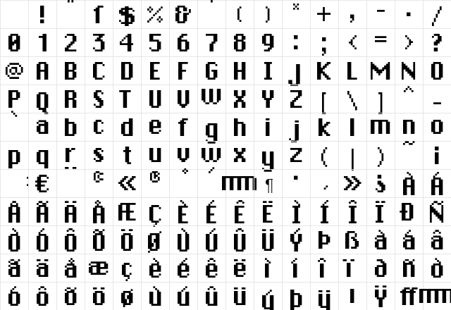 DePixel Bold Character Map