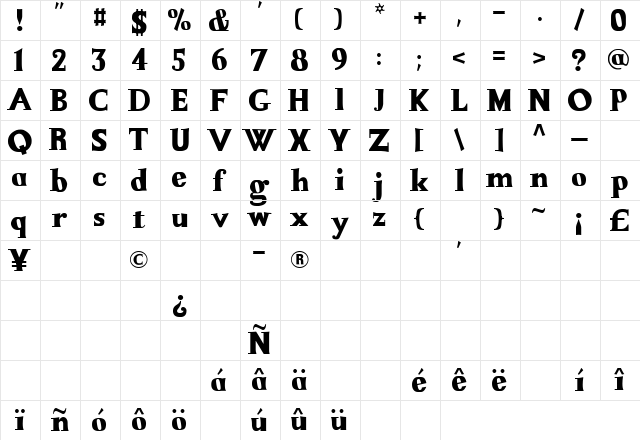La Mamucha Regular Character Map