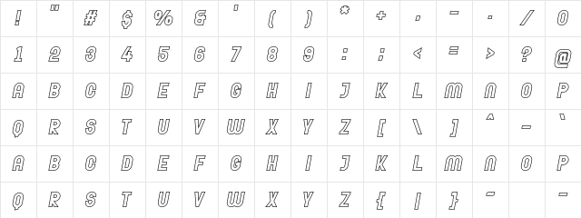 Dexoljack Hollow Italic Character Map