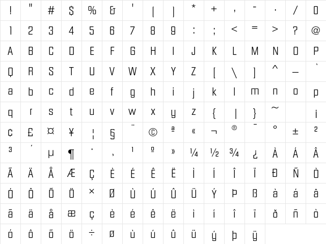 DiamanteEF Light Character Map