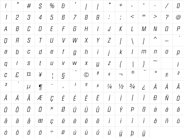 DiamanteEF LightItalic Character Map