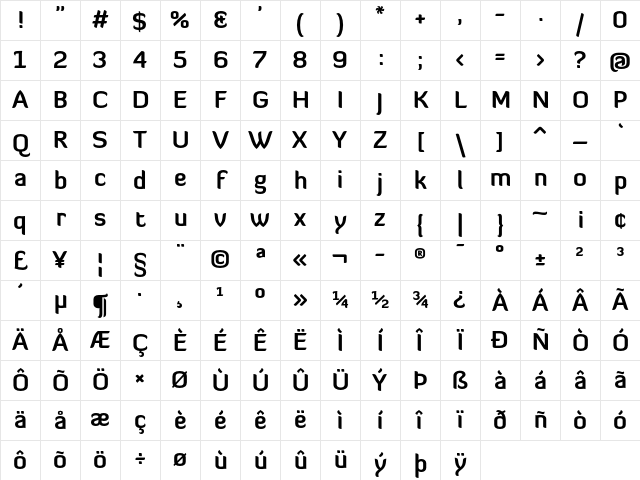 Diavlo Bold Character Map