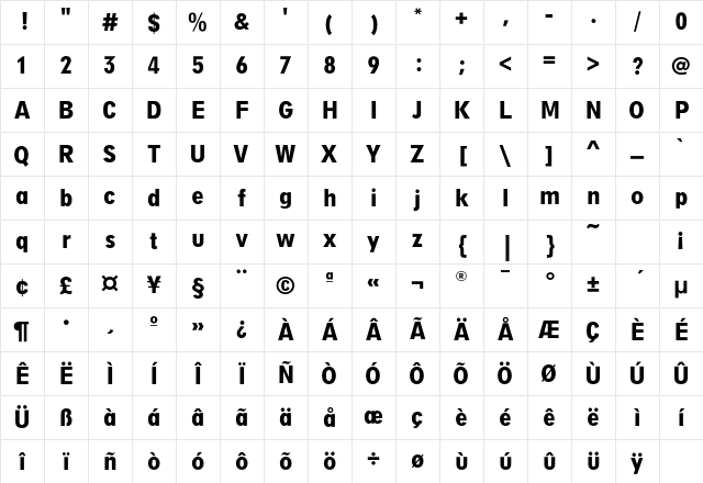 DigiGroteskNEF-BoldCondens Regular Character Map