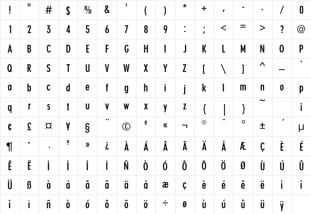 DigiGroteskNEF-SemiBoldCond Regular Character Map