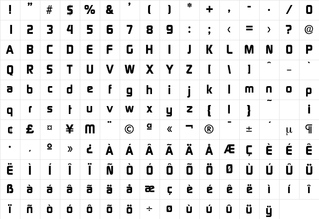 Digital-Bold Regular Character Map